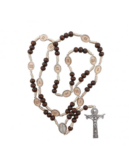 Rosario madera y cuerda Via Crucis 8mm medallas foto