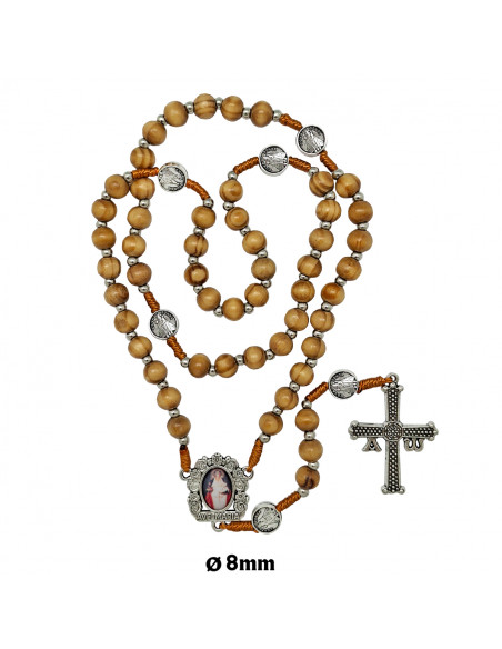 Rosario Madera Y Cuerda Virgen Covadonga 6X7mm Marron Cruz Victoria Mosqueton