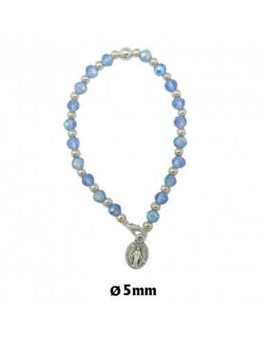 Brazalete Cristal Azul Elastico Medalla Virgen Milagrosa