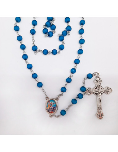 Rosario Plastico Tallado Azul 6mm