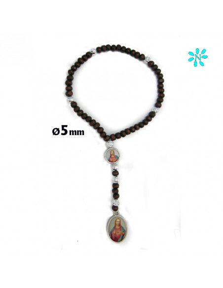 Rosario Madera Marron Oval San Benito 6Mm Maria Y Paters Medallas Redondas