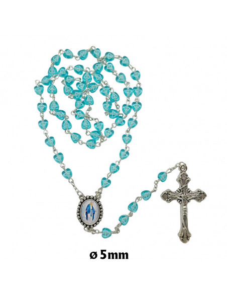 Rosario plastico corazon azul celeste 6mm con corazon blanco interno