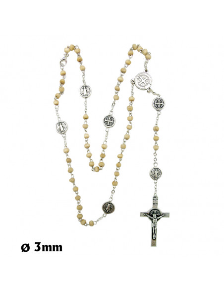 Rosario Madera Blanca San Benito 4Mm Paters Medalla San Benito En Caja