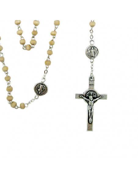 Rosario Madera Blanca San Benito 4Mm Paters Medalla San Benito En Caja