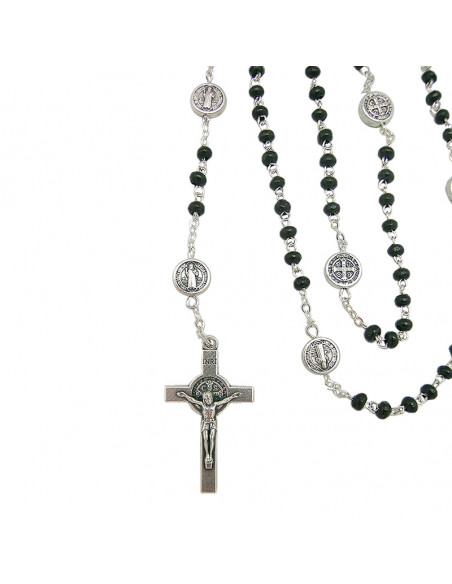 Rosario Madera Negra San Benito 4Mm Paters Medalla San Benito En Caja