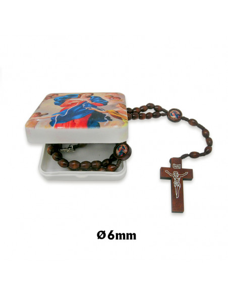 Rosario Madera Ovalado 6Mm Virgen Desatanudos En Caja Serigrafiada