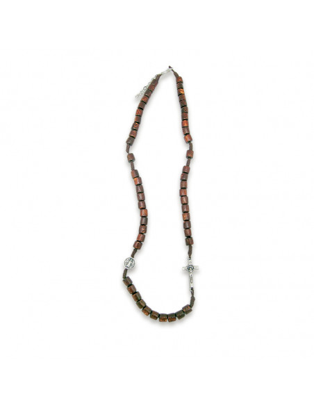 Rosario Collar Madera Cilindro 6Mm Con Cruz Y Medalla San Benito