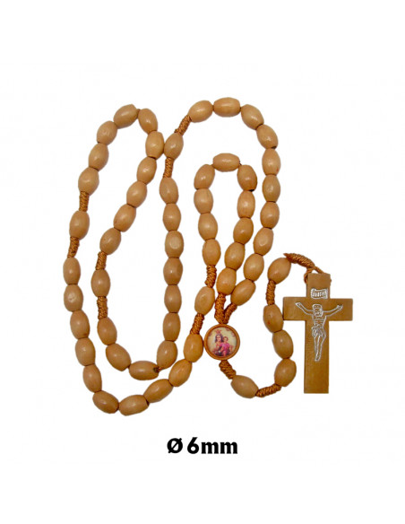 Rosario Madera Y Cuerda Oval 9X7mm Con Cristo Serigrafiado