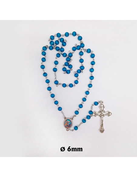 Rosario Plastico Tallado Azul 6mm