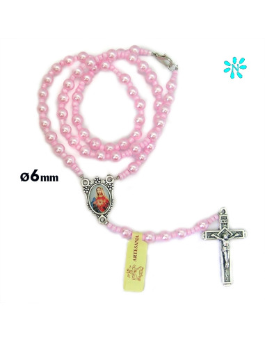 Rosario Plastico 6Mm Rosa Con Bolitas...