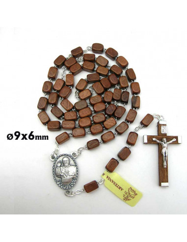 Rosario Madera Rectangular 9X6mm Papa...