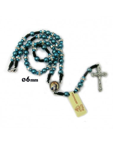 Rosario Plastico 6 MM Azul Liso En Cuerda Con Disco Circonitas Y Mosqueton