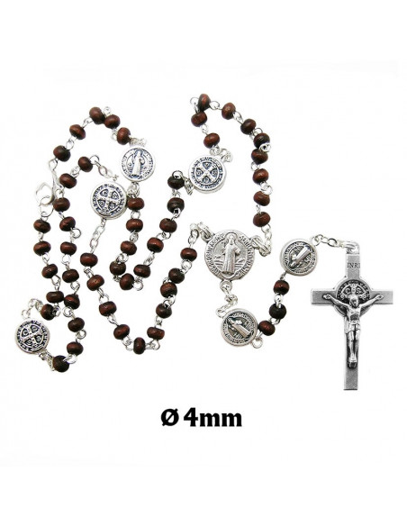 Rosario Madera Y Cuerda 6Mm Tonos Marrones Y Blanco Con Mosqueton