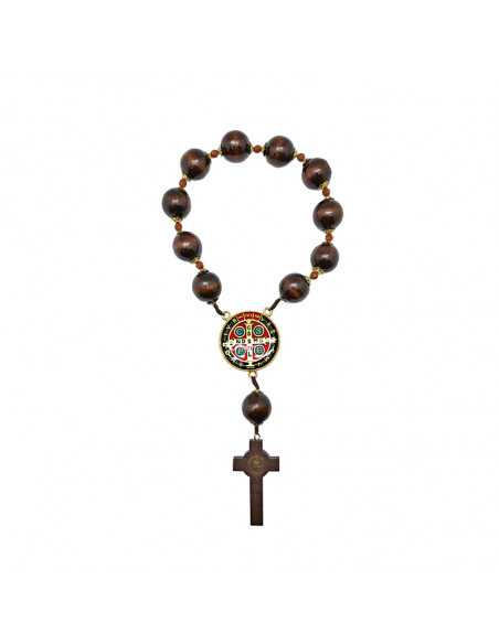 Decena Madera San Benito 22Mm Maria Medallon Y Cruz Con Medallas