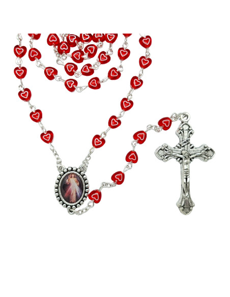 Rosario Plastico Corazon Rojo 6Mm Con Corazon Blanco Interno