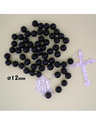 Rosario Azabache 12mm Y Plata Filigrama
