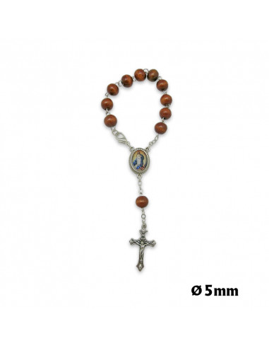 Rosario Decena Madera 7Mm Marron Redondo