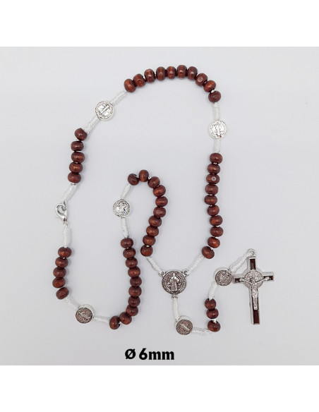 Rosario San Benito Madera Marron 6X4mm Y Cuerda Con Paters Y Cruz San Benito Mosqueton