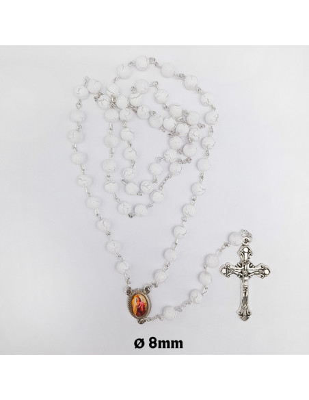 Rosario Plastico Liso Blanco Con Veta 8Mm