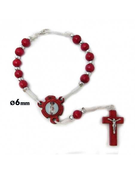 Decena Madera Roja 8X6mm Cuerda Bolitas Metal Cruz Cristo Mosqueton