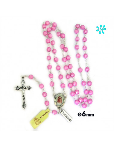 Rosario Plastico Tallado 6Mm Rosa Con...