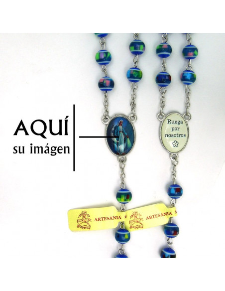 Rosario Plastico Redondo Azul 8Mm Tipo Mosaico