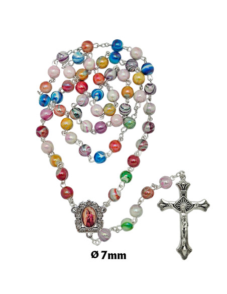 Rosario Plastico 8Mm Granos Multicolores Tipo Marmol Brillante