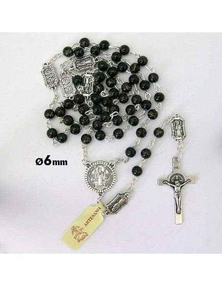 Rosario Plastico Azul Intenso 7Mm Con Adornos Blancos