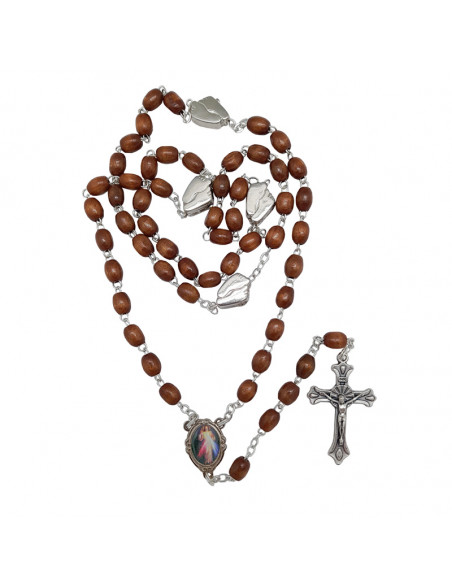 Rosario Madera Oval 8X6mm Del Peregrino Con Dos Pies En Los Paters