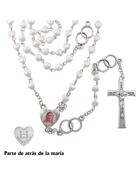 Rosario Plastico Matrimonio Corazones 6Mm Con Anillos Plateados