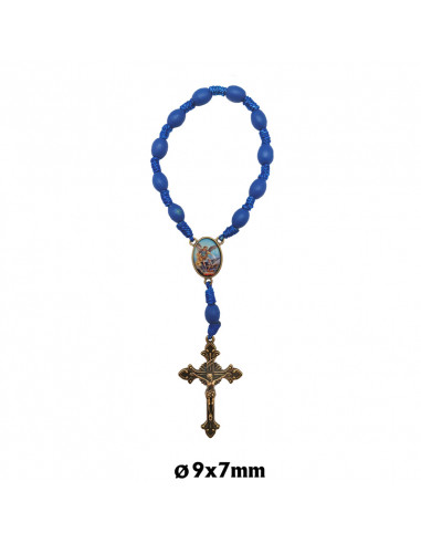 Decena Madera Y Cuerda Azul 10X8mm...