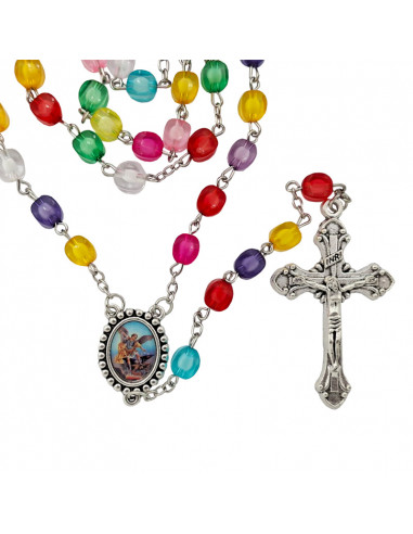 Rosario Plastico Blanco Perla Rayada 6Mm