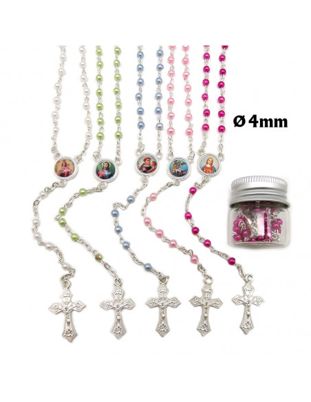 Rosario Plastico Liso 4Mm En Tarrito Tapon Metalizado