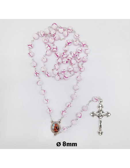 Rosario Plastico Liso Rosa Con Veta 8Mm