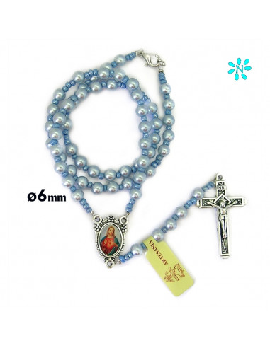 Rosario Plastico 6Mm Azul Con Bolitas...