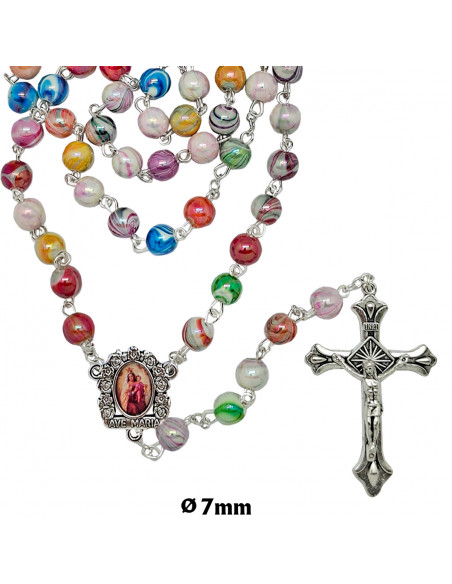 Rosario Plastico 8Mm Granos Multicolores Tipo Marmol Brillante