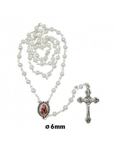 Rosario Plastico Blanco Perla Rayada 6Mm