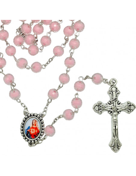 Rosario Resina Liso 8Mm Morado Paters Cristal Con Rosa Interna Y Todo Copetas