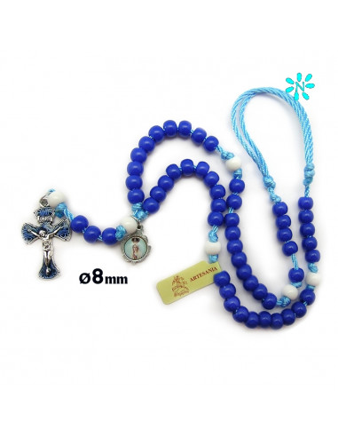 Rosario Plastico 8Mm Azul Cuerda...