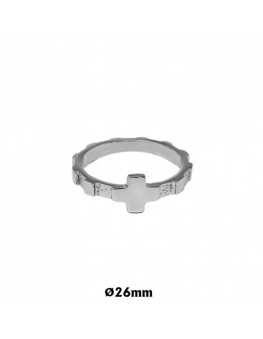 Rosario Anillo Plata Plano Cruz Lisa 26mm
