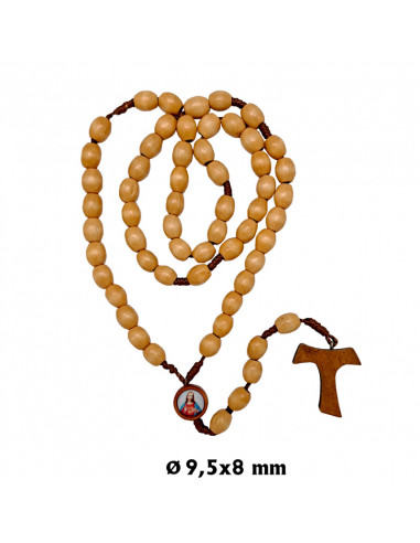 Rosario Madera Y Cuerda Oval 10X8mm...