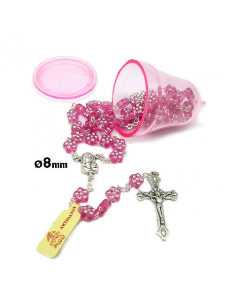 Rosario Plastico Matrimonio Corazones 6Mm Con Anillos Plateados