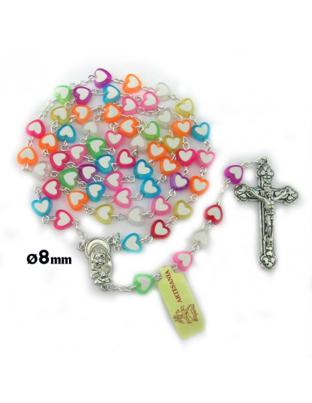 Rosario Plastico Corazones Multicolores 8Mm