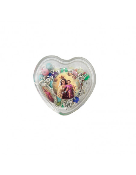 Rosario Plastico 5Mm Multicolor Con Brillante En Caja Tipo Corazon