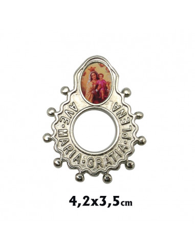 Rosario Dedo Metal Con Foto Oval Ave Maria Gratia Plena