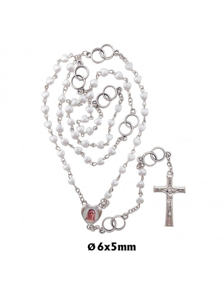 Rosario Plastico Matrimonio Corazones 6Mm Con Anillos Plateados