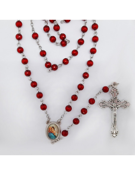 Rosario Resina Liso 8Mm Celeste Paters Cristal Con Rosa Interna Y Todo Copetas