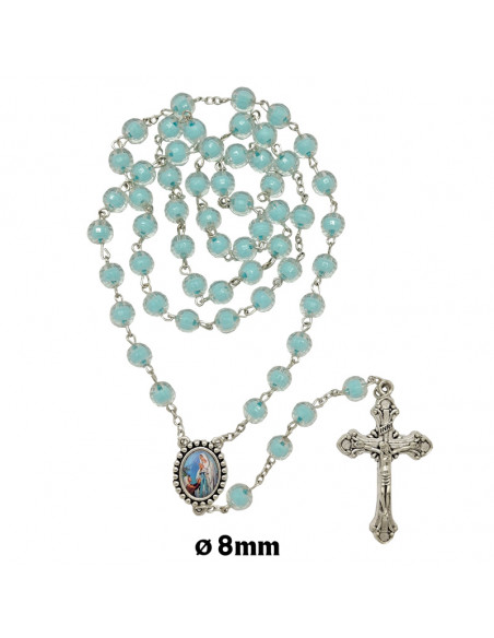 Rosario Plastico Tallado Azul Celeste 8Mm