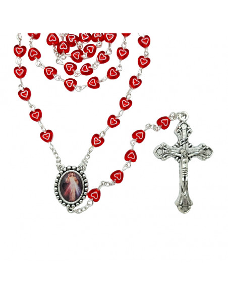 Rosario Plastico Corazon Rojo 6Mm Con Corazon Blanco Interno