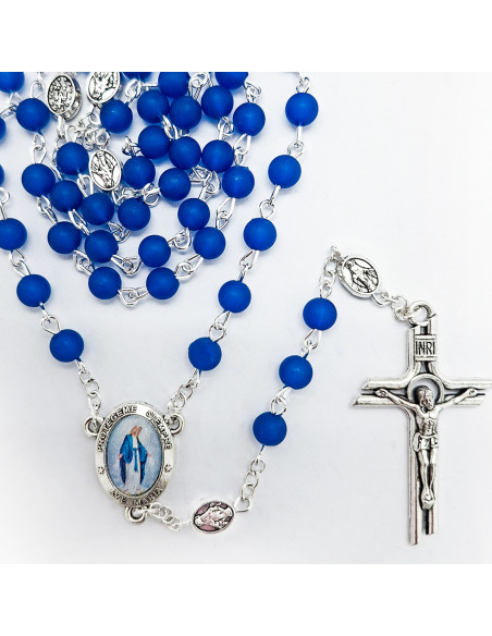 Rosario plastico Liso 6Mm Azul Satinado con paters virgen milagrosa